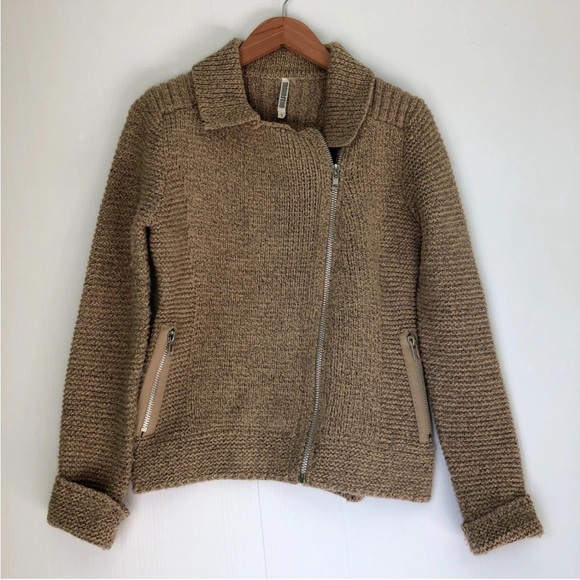 Monoreno Anthropologie Tan Knit Zipper Jacket sweater style jacket size small - Picture 5 of 12